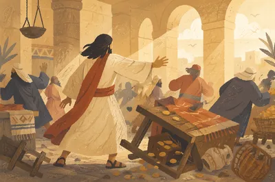 Jesus Cleansing the Temple Courtyard Scene