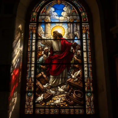 Jesus Cleansing the Temple Stained Glass