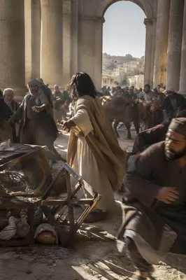 Jesus Cleansing the Temple Courtyard Scene