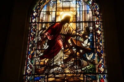 Jesus Cleansing the Temple Stained Glass
