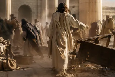 Jesus Cleansing the Temple Courtyard Scene