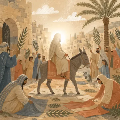 Jesus Entering Jerusalem with Palm Branches