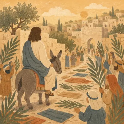Jesus Enters Jerusalem with Palm Branches
