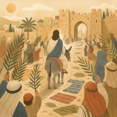 Jesus Entering Jerusalem with Palm Branches