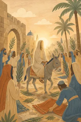Jesus Entering Jerusalem with Palm Branches