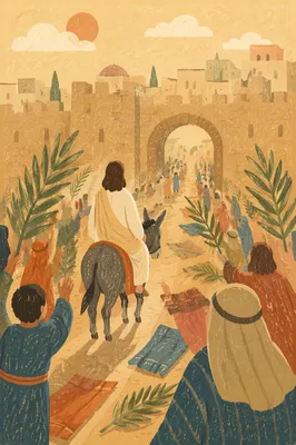 Jesus Entering Jerusalem with Palm Branches