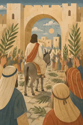 Jesus Entering Jerusalem with Palm Branches