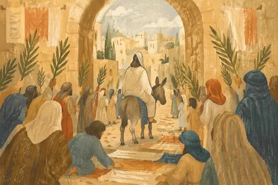 Jesus Enters Jerusalem with Palm Branches