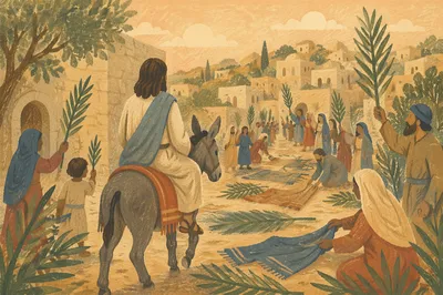 Jesus Entering Jerusalem with Palm Branches