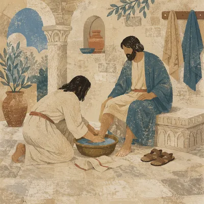 Humble Foot Washing in Stone Courtyard
