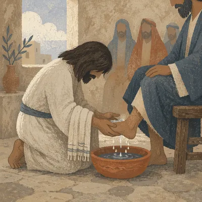 Humble Foot Washing with Basin and Towel