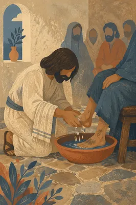 Humble Foot Washing with Basin and Towel