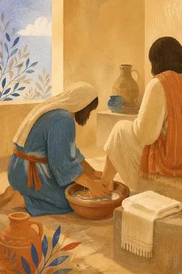 Humble Foot Washing with Basin and Towel