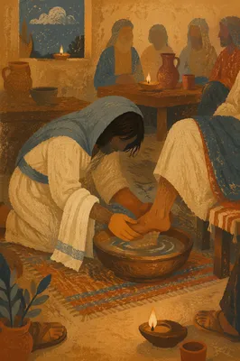 Jesus Foot Washing with Basin and Towel