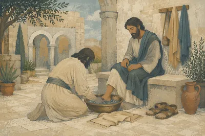 Humble Foot Washing in Stone Courtyard