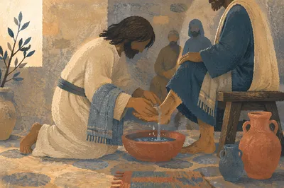 Humble Foot Washing with Basin and Towel