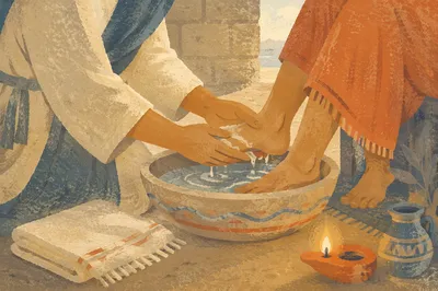 Humble Foot Washing with Basin and Towel