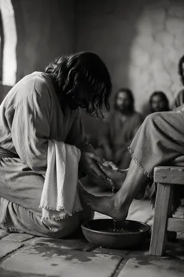 Humble Foot Washing with Basin and Towel