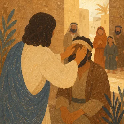 Jesus Healing the Blind Man at Sunset