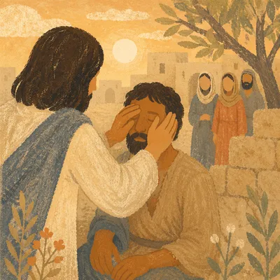 Jesus Healing Blind Man at Dawn