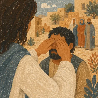 Jesus Healing Blind Man at Golden Hour