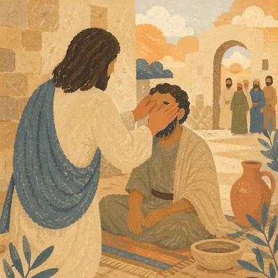 Jesus Healing Blind Man at Dawn