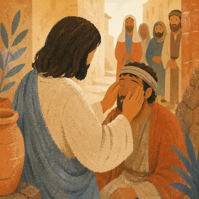 Jesus Heals Blind Man at Sunrise