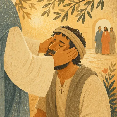 Jesus Healing Blind Man at Dawn