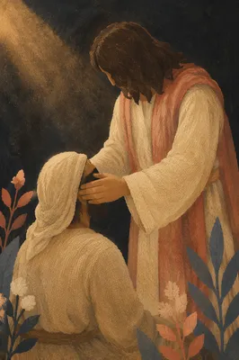 Jesus Healing Blind Man in Sacred Light