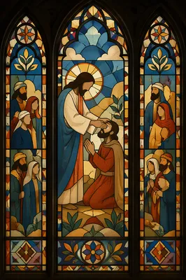 Jesus Healing Blind Man Stained Glass