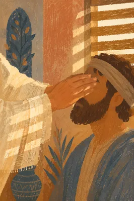 Jesus Healing Blind Man in Golden Light