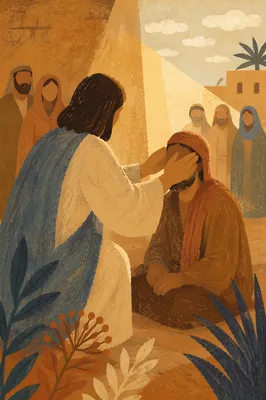 Jesus Healing Blind Man at Sunset