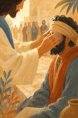 Jesus Healing Blind Man in Warm Light