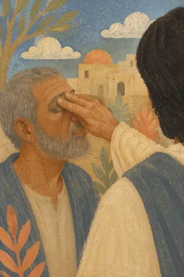 Jesus Healing Blind Man in Reverent Close-Up