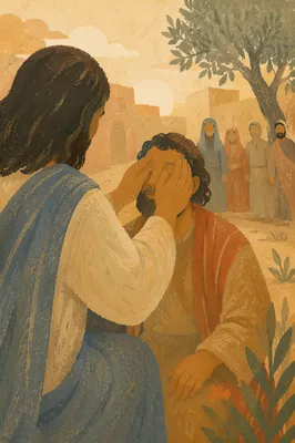 Jesus Healing Blind Man at Dawn