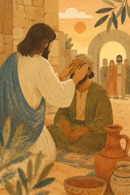 Jesus Healing Blind Man at Dawn