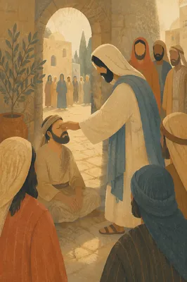 Jesus Healing the Blind Man in Courtyard