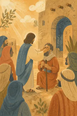 Jesus Healing the Blind Man in Courtyard