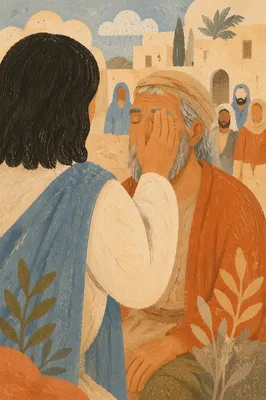 Jesus Healing Blind Man With Compassionate Touch