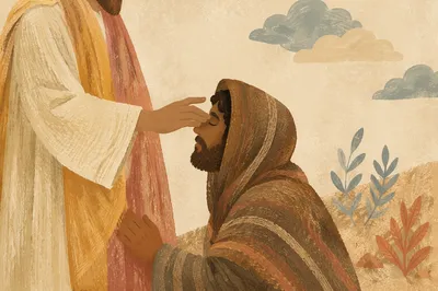 Jesus Healing the Blind Man in Courtyard