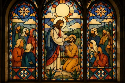 Jesus Healing Blind Man Stained Glass