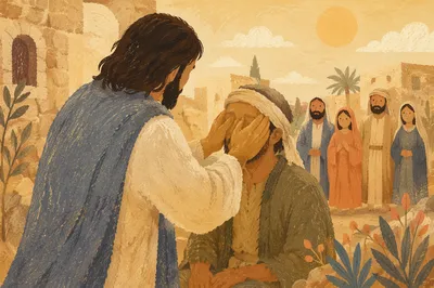 Jesus Healing the Blind Man at Sunset