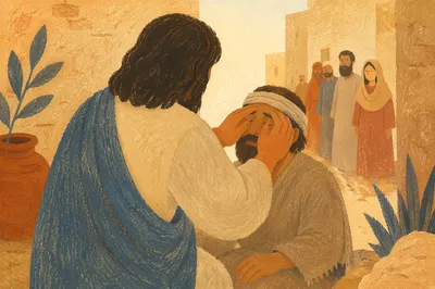Jesus Healing the Blind Man at Sunset
