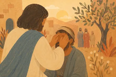 Jesus Healing Blind Man at Dawn