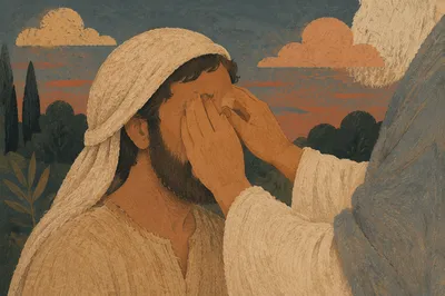 Jesus Healing Blind Man at Dusk