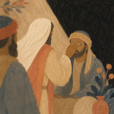 Jesus Healing Blind Man With Clay