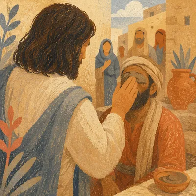 Jesus Healing Blind Man With Clay