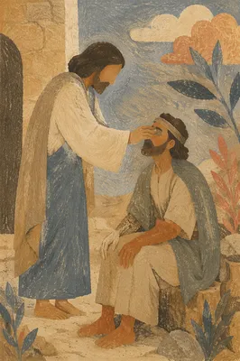 Jesus Healing Blind Man With Clay
