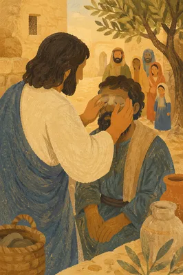 Jesus Healing Blind Man with Clay
