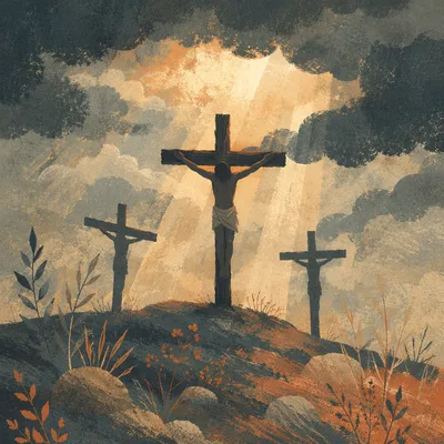 Three Crosses at Golgotha Dusk Sky